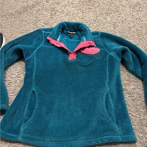 Patagonia Teal and Pink Cowl Neck Sweater